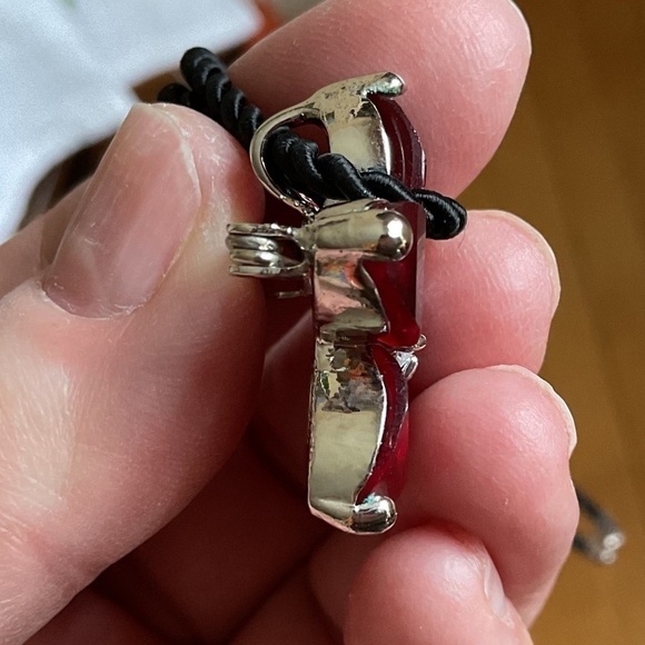 Sterling Silver 925 Red/White Crystals with silk cord necklace New - Picture 5 of 10